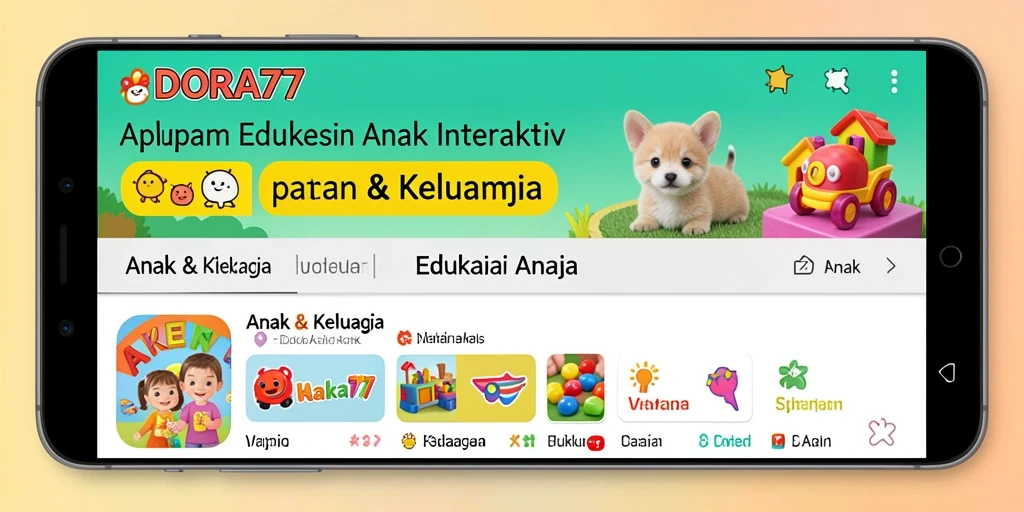 Tampilan antarmuka aplikasi DORA77 yang menarik untuk anak-anak.