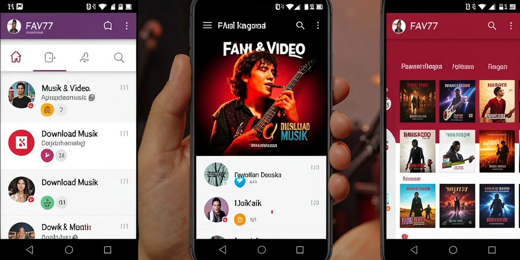 Antarmuka FAV77 dengan fitur download musik yang sederhana dan efisien.