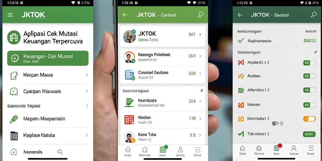 Tampilan antarmuka aplikasi JKTOK untuk cek mutasi keuangan.