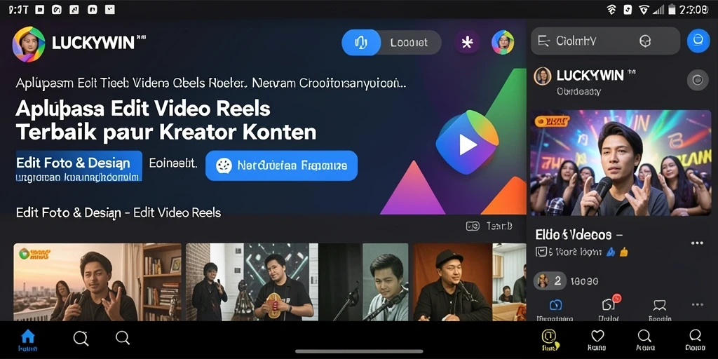 Tampilan antarmuka LUCKYWIN saat mengedit video Reels dengan berbagai fitur menarik.