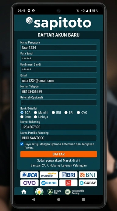 Tampilan halaman daftar sapitoto