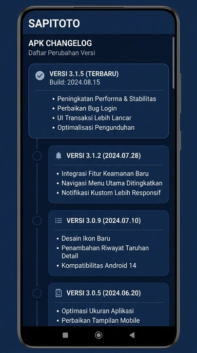 Tampilan riwayat versi sapitoto
